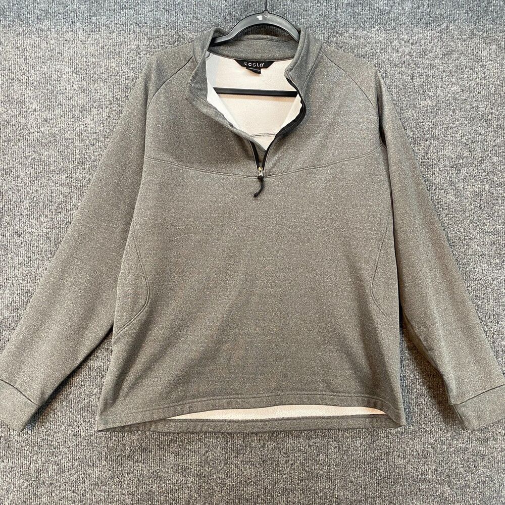 Tesla Sweater Mens L Gray Logo 1/4 Zipper Pullover‎ Lined Business Casual Office